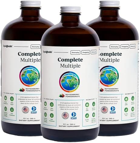 LIQUIDHEALTH Complete Multiple Adult Liquid Multivitamin - Essential Vitamins, Minerals & Nutrients, Immune Support, Gut Health, Energy, Detox - Made in USA, Vegan, Non-GMO, Sugar-Free (32 oz)