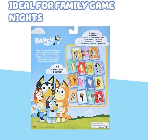 Moose 5-in-1 Bluey Card Game Set, Jumbo-Sized 53-Deck Toddler Game, Multi-Color Interactive Play Card Games for Kids of Ages 3+