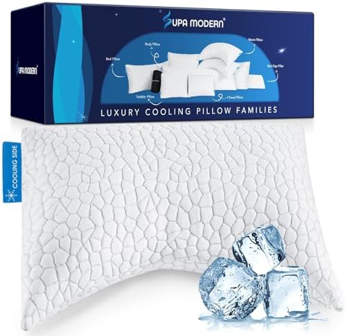 SUPA MODERN Cooling Pillow Queen Size Set of 2, CertiPUR-US Shredded Memory Foam Pillows for Sleeping, Cool Bed Pillows for Hot Sleepers, Adjustable Firm Pillow for Side,Back,Stomach Sleepers
