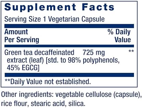 Life Extension Decaffeinated Mega Green Tea Extract – Polyphenol-Rich, Cell Health, Heart Health, Brain Health, Antioxidant Protection – Non-GMO, Gluten-Free, Vegetarian – 100 Capsules | Camellia Sinensis Extract with Concentrated EGCG Polyphenols, Glute…