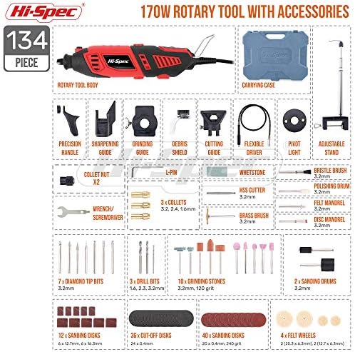 Hi-Spec Corded Rotary Tool Kit for Cutting, Grinding and Sanding with Bits