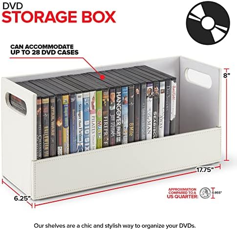 Stock Your Home DVD Storage Box, Movie Shelf Organizer for Blu-Ray, Video Game Cases, CDs, VHS Tape Display Stand, Disc Holder Can Store Up to 28 DVDs, Faux Leather (Espresso)