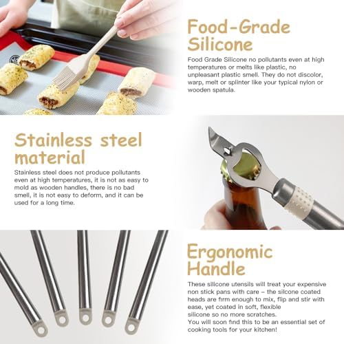Kitchen Utensil Set-Silicone Cooking Utensils-33 Kitchen Gadgets & Spoons for Nonstick Cookware-Silicone and Stainless Steel Spatula Set-Best