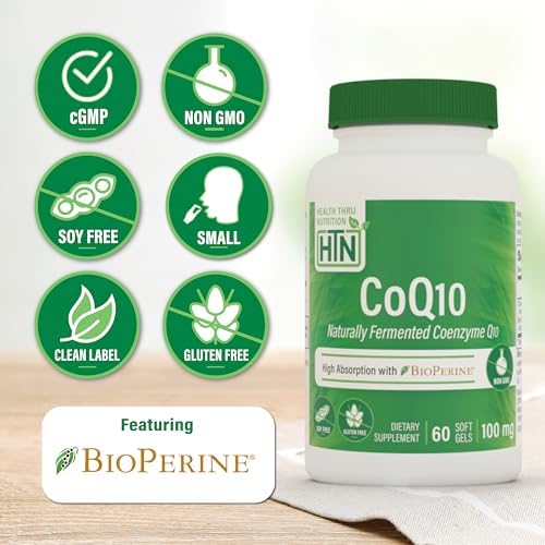 Health Thru Nutrition CoQ-10 100mg with BioPerine 120 Softgels | High Absorption Naturally Fermented USP Grade Coenzyme Q10 Supplement | 3rd Party Tested | Heart Health and Energy Support | High Absorption Naturally Fermented USP Grade Coenzyme Q10 Suppl…