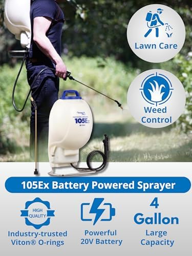 Sprayers Plus 105ex Backpack Sprayer 4 Gallon Battery Powered, 20V Lithium Battery, Chemcial Resistant Viton Seals Brass Wand