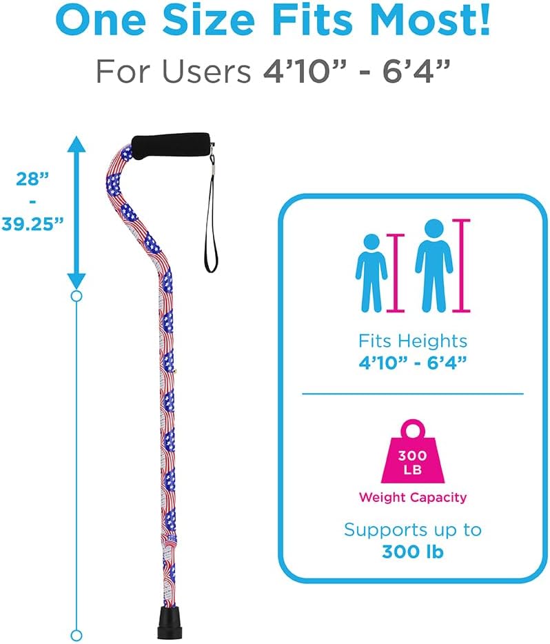 NOVA Offset Walking Cane for Seniors, Men & Women – Lightweight Adjustable Walking Cane with Soft Foam Grip, Wrist Strap