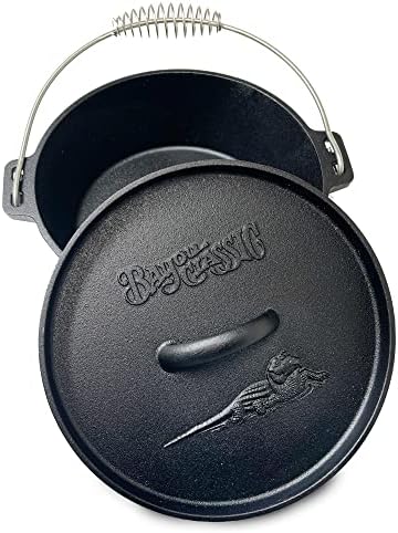 Bayou Classic 7402 2-qt Cast Iron Dutch Oven Features Flanged Camp Lid Stainless Coil Wire Handle Grip Perfect To Use Over A Campfire To Prepare