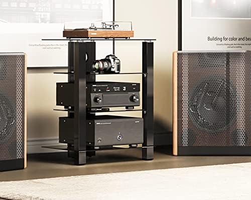 FITUEYES 4-Tier AV Media Cabinet Stand with Multiple Height Options, Black