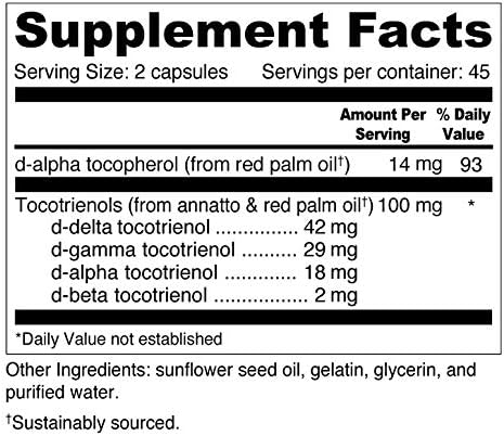 Wellness Resources Daily Super E Tocotrienol Complex - Full Spectrum Vitamin E with Delta, Gamma & Alpha Tocotrienols for Antioxidant Protection, Soy-Free, Natural Source, Non-GMO (180 Caps)