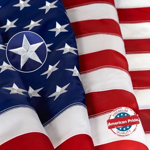 American Flag 5x8 ft Embroidered Stars Sewn Stripes | Embroidered USA flag with vivid colors and quadruple stitched fly end for enhanced durability. Features 210D Nylon
