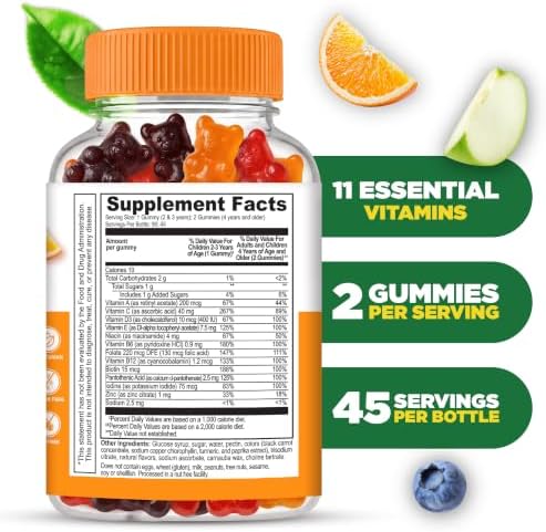 Lifeable Kids Multivitamin Gummies | Great Tasting Multivitamin for Kids | with Vitamins A, C, D, E, B6, B12, Zinc, Biotin, Folic Acid, Iodine