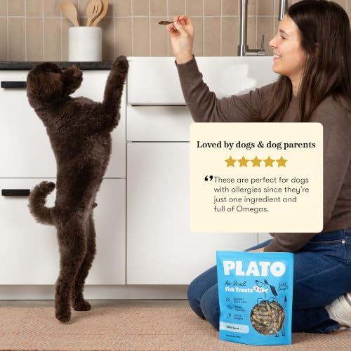 PLATO Single Ingredient Wild-Caught Baltic Sprat Dog Treats, Air-Dried Whole Fish, Omega-Rich Skin & Coat Support, 3 oz