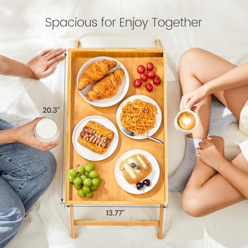 Bamboo Bed Tray Table with Foldable Legs, Breakfast Tray for Sofa, Bed, Eating, Working, Used As Laptop Desk Snack Tray by Pipishell
