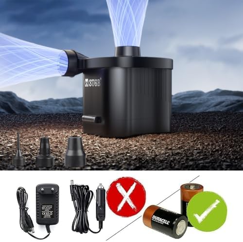 Electric Air Pump for Inflatables, Battery Powered Wireless Air Pump for Mattress with 3 Nozzles