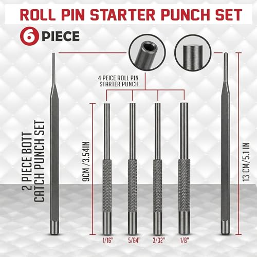 Gotical 4 -Pieces Roll Pin Punch Set and with Free Pivot Pin - Pieces Bolt Catch Install for Automotive, Watch Repair