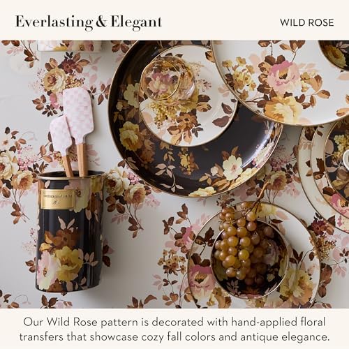MACKENZIE-CHILDS Enamel Canister, Small, Wild Rose Brown | Hand-applied design, made from enameled steel, versatile kitchen storage container for flour and sugar, 38-ounce capacity