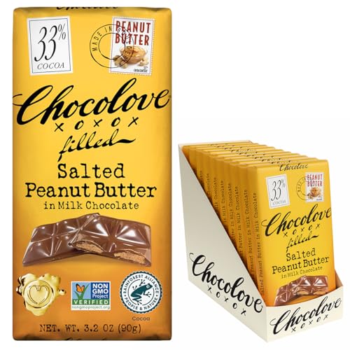 Chocolove Salted Caramel Chocolate Bars | 55% Cocoa | Silky Caramel with a Hint of Salt | Made with Premium Chocolate | Non-GMO, & Gluten-Free, 3.2 oz Bar (10 Pack)