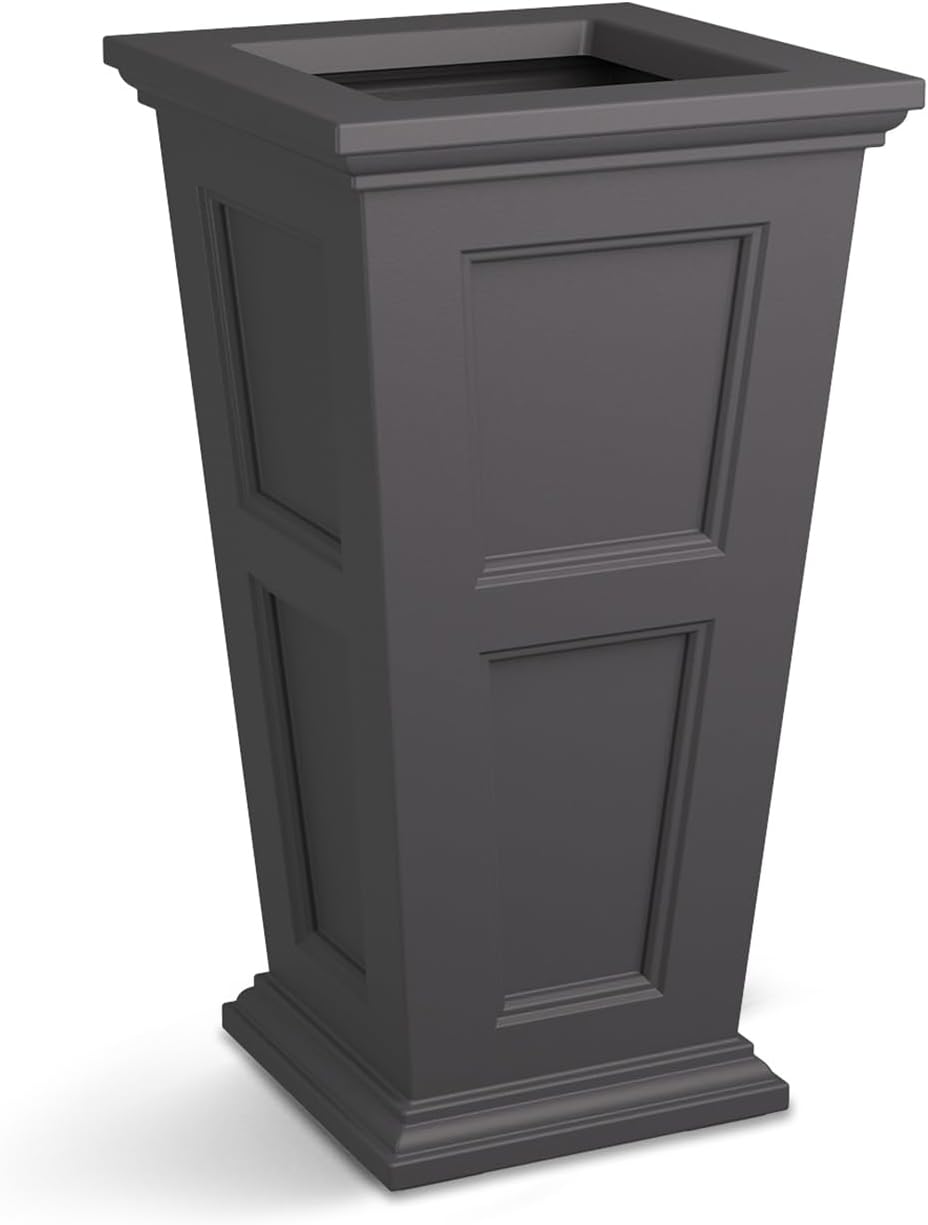 Mayne Fairfield 28in Self-Watering Tall Square Planter, Black | Self-watering, All season, Fade resistant, Reversible planting shelf, 15-year warranty