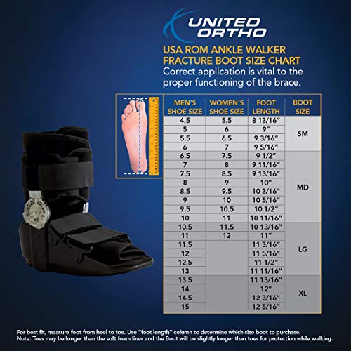 United Ortho 12215 Range of Motion Ankle Walking Boot, Medium