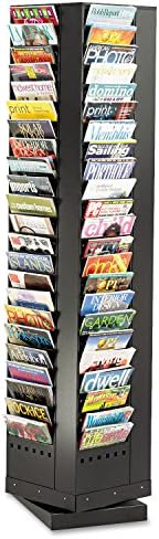 Safco 4325BL Steel Rotary Magazine Rack 92 Compartments 14w x 14d x 68h Black