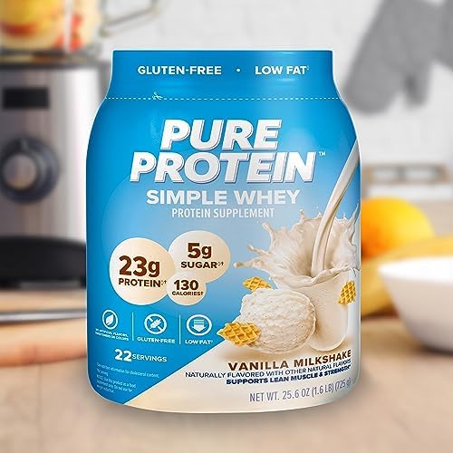 Pure Protein Powder, French Vanilla, Low Sugar, Gluten Free, 1.6 lbs | Natural Whey, High Protein