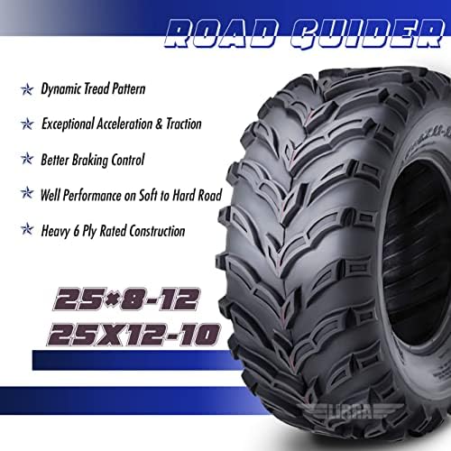 ROADGUIDER Set 4 ATV/UTV Tires 25x8-12 Front 25x12-10 Rear 6PR 10272/274