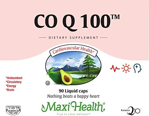 Maxi Health COQ10 100mg Capsules – 100mg Coenzyme Q10 for Heart & Energy Support – Kosher Certified CO Q 10 Supplement – Non-GMO and
