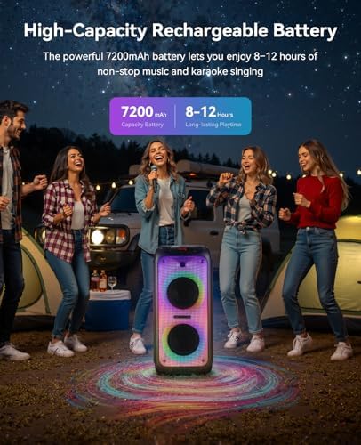 GKD80 Karaoke Machine for Adults with 2 Wireless UHF Microphone, 600W Peak Bluetooth Speaker with Dual 8'' Subwoofers