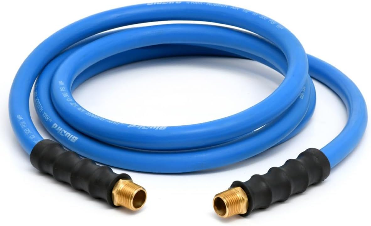 BLUBIRD BB1250 1/2" x 50' Rubber Air Hose, 100% Rubber, Lightest, Strongest, Most Flexible, 300 PSI, 50F to 190F Degrees, Ozone Resistant, High Strength Polyester Braided