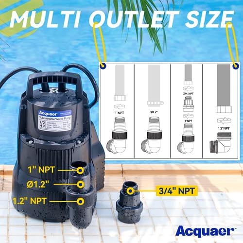 1/2 HP Automatic Sump Pump, 2450 GPH Submersible Water Pump with 3/4”Garden Hose Check Valve Adapter