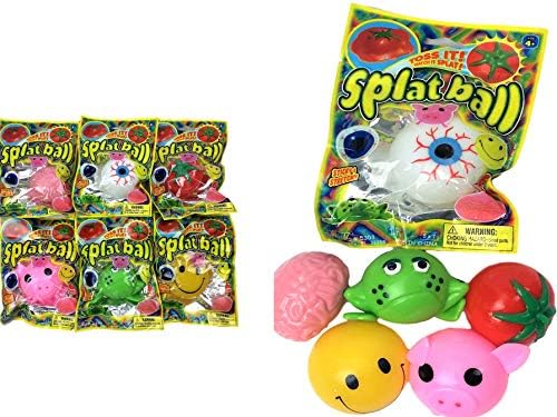 JA-RU Splat Ball - Squishy Stress Balls (6 Assorted Pack) Emoji-Squishy Ball Fidget Pack for Kids and Adults. Party Favor Classroom Treasure Box