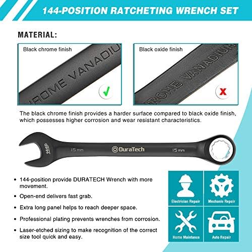 DURATECH 144-P Ratcheting Combination Wrench Set, 2.5° Swing Arc, SAE