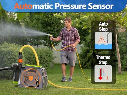 1HP Portable Garden Transfer Pump, 900GPH Electric Sprinkler Booster Pump, Shallow Well Jet Pump for Home Lawn Irrigation and Water Draining