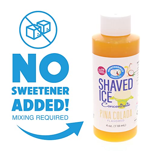 Hypothermias Shaved Ice and Snow Cone Syrup Unsweetened Flavor Concentrate - 4 Fl Oz - Makes 1 Gallon of Ready to Use Syrup - Piña Colada - Must