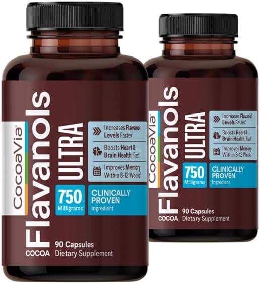 CocoaVia Ultra 750mg Cocoa Flavanols – Heart & Brain Support, Memory & Blood Circulation Booster, High Flavanol Cocoa for Nitric Oxide