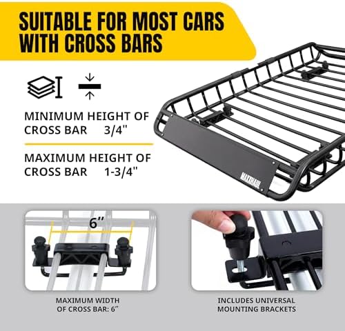 MaxxHaul Steel Roof Rack Cargo Basket, 46" x 36" x 4.5" Roof Top Carrier, Universal Fit for Cars, SUVs, Vans, and RVs, 150 lb Capacity, Weather-Resistant Easy-Install Cargo Storage (70115)