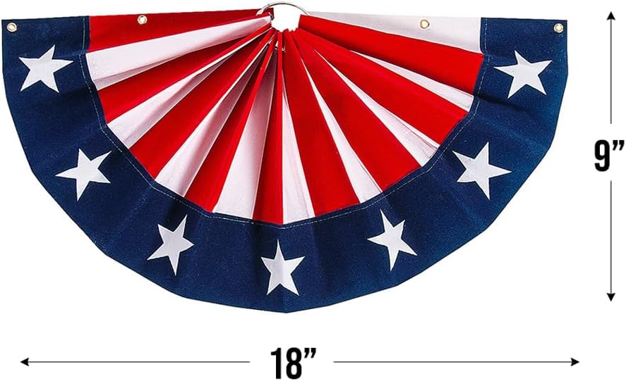 Fun Express 18" x 9" Patriotic Fan Drape Mini Flocked Bunting - 4th of July & USA 250 for Parades, Gatherings, Festive Home Decor