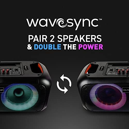Dolphin Boombox Bluetooth Party Speaker with Wired Mic, Dual 6.5" Woofers | 1" Tweeter, WaveSync Pairing, LED Lights, USB/microSD/FM/AUX