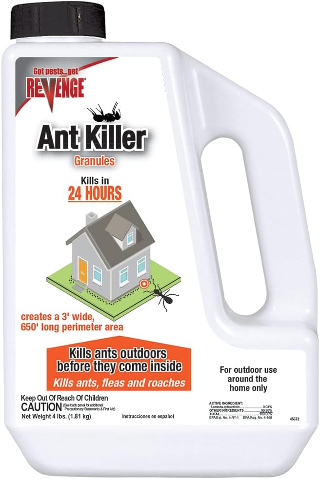 Revenge Ant Killer Granules, 4 lbs. Ready-to-Use Fast Acting Perimeter Treatment for Home Kills Ants, Fleas & Roaches