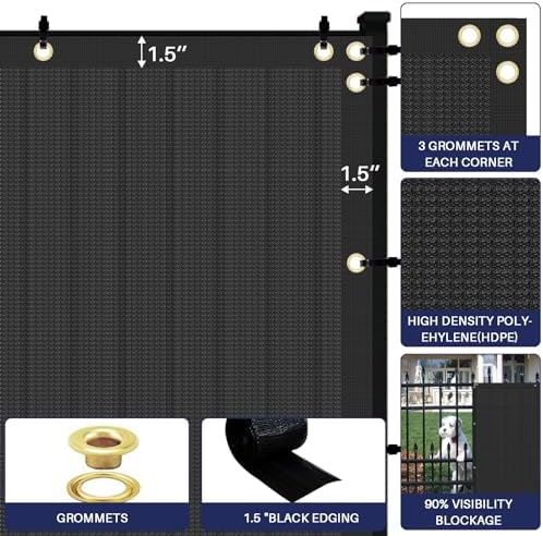 Windscreen4less Privacy Fence Screen 6' x 12' Heavy Duty Windscreen Fencing Mesh Fabric Shade Net Cover for Outdoor Wall Garden Yard Pool Deck, Black