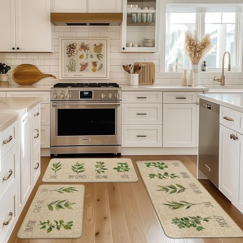 Artoid Mode Parsley Sage Oregano Basil Bay Leaves Decorative Kitchen Mats Set of 2
