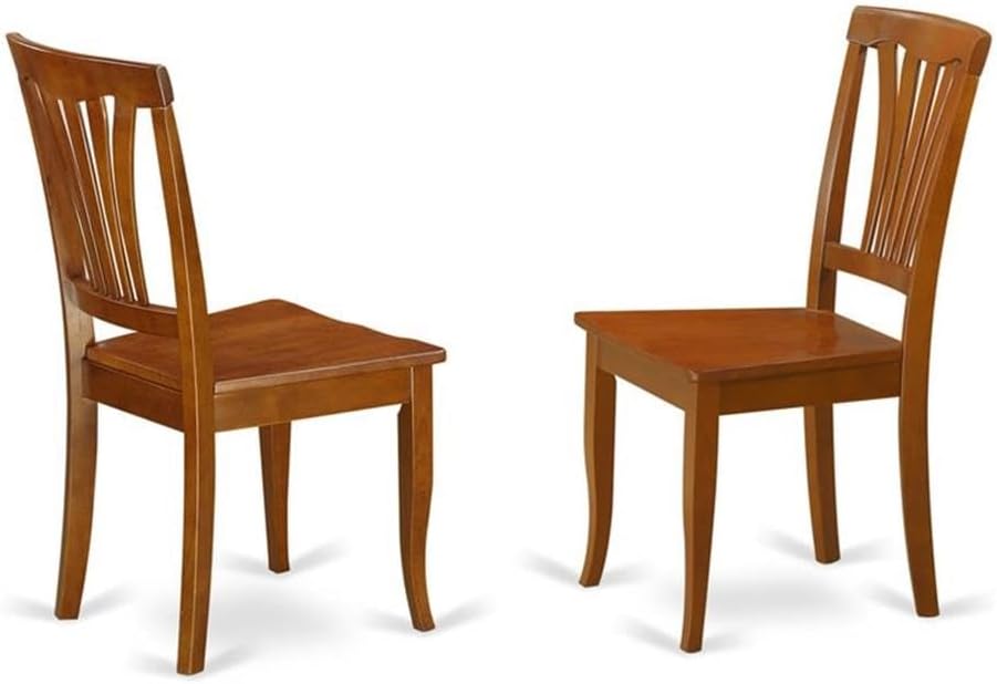East West Furniture AVC-SBR-LC Avon Dining Chairs - Faux Leather Upholstered Wood Chairs, Set of 2, Saddle Brown