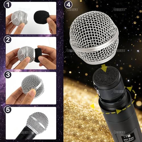 AUEAR, 2 Pack Microphone Grill Grille Ball Head Replace for SM58 BETA58 SM58LC SA-M30 SV100 RK143G Pgx2 Slx2