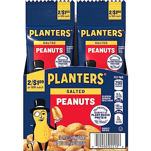 PLANTERS Salted Peanuts, Plant Based Protein Snacks, 1 Oz (48 Ct) | Roasted Salted Nuts Snack Packs. Kosher. Bag. Snacks for Adults. Individual Snacks