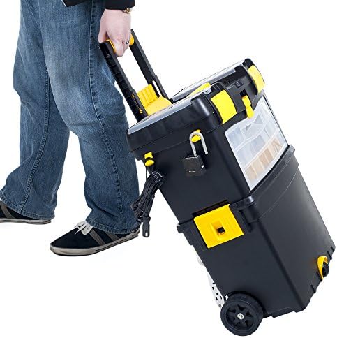 Portable Toolbox with Wheels - Stackable Tool Chest with Drawers - Mobile Utility Cart with Comfort Grip Handle and Tough Latches by Stalwart (Black)
