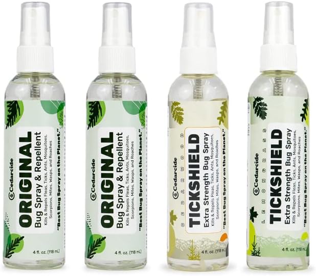 Cedarcide Original & Tickshield Family Pack | Natural Cedar & Lemongrass Oil Bug Spray | Eco-Friendly, Family-Safe Flea & Tick Repellent | Pack of 4