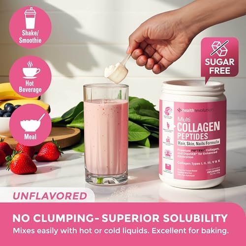 Multi Collagen Peptides Powder – Types I, II, III, V, X, Hydrolyzed Collagen for Women, 99% Absorption, Skin Hair Nails Joints