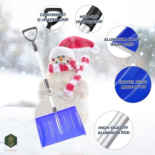 GardenPal Snow Shovel for Driveway Car Home Garage, PortableSnow Shovel with D-Grip Handle, Collapsible Snow Sand Mud Removal Tool, Large Capacity