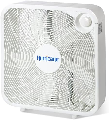 Hurricane Classic Floor Box Fan with 3 Speed Settings, White - 20in | Corded Portable Electric Air Cooling Unit w/ Powerful 2400 CFM Airflow for Home, Garage, Office, Bedroom & Basement