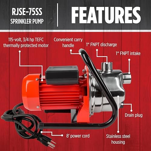 Red Lion RJSE-75SS, 3/4 HP, 11 GPM Stainless Steel Sprinkler Utility Pump
